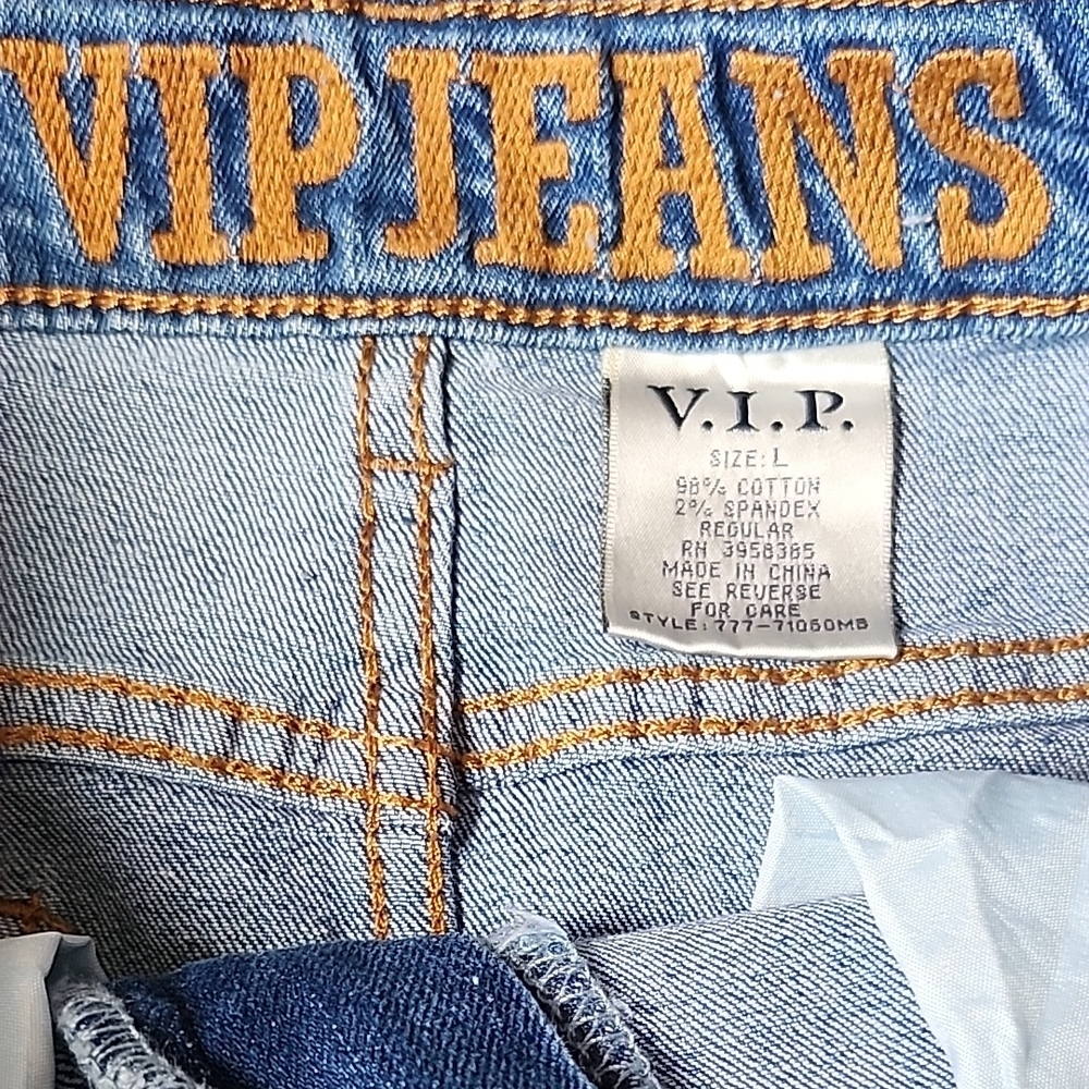 VIP Blue Denim Skirt with Red Floral Embroidery - Picture 2 of 4
